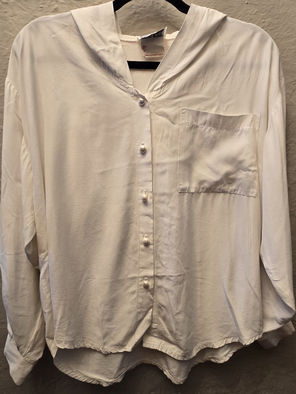 Vintage Bijaun White Hooded Button Front Blouse Women’s Large Minimalist